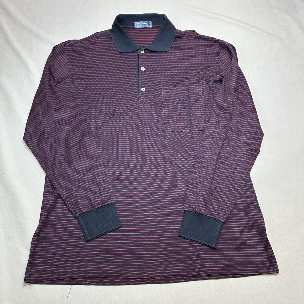 Gieves & Hawkes Polo Shirt Mens L Blue Red Striped Preppy Casual Italy